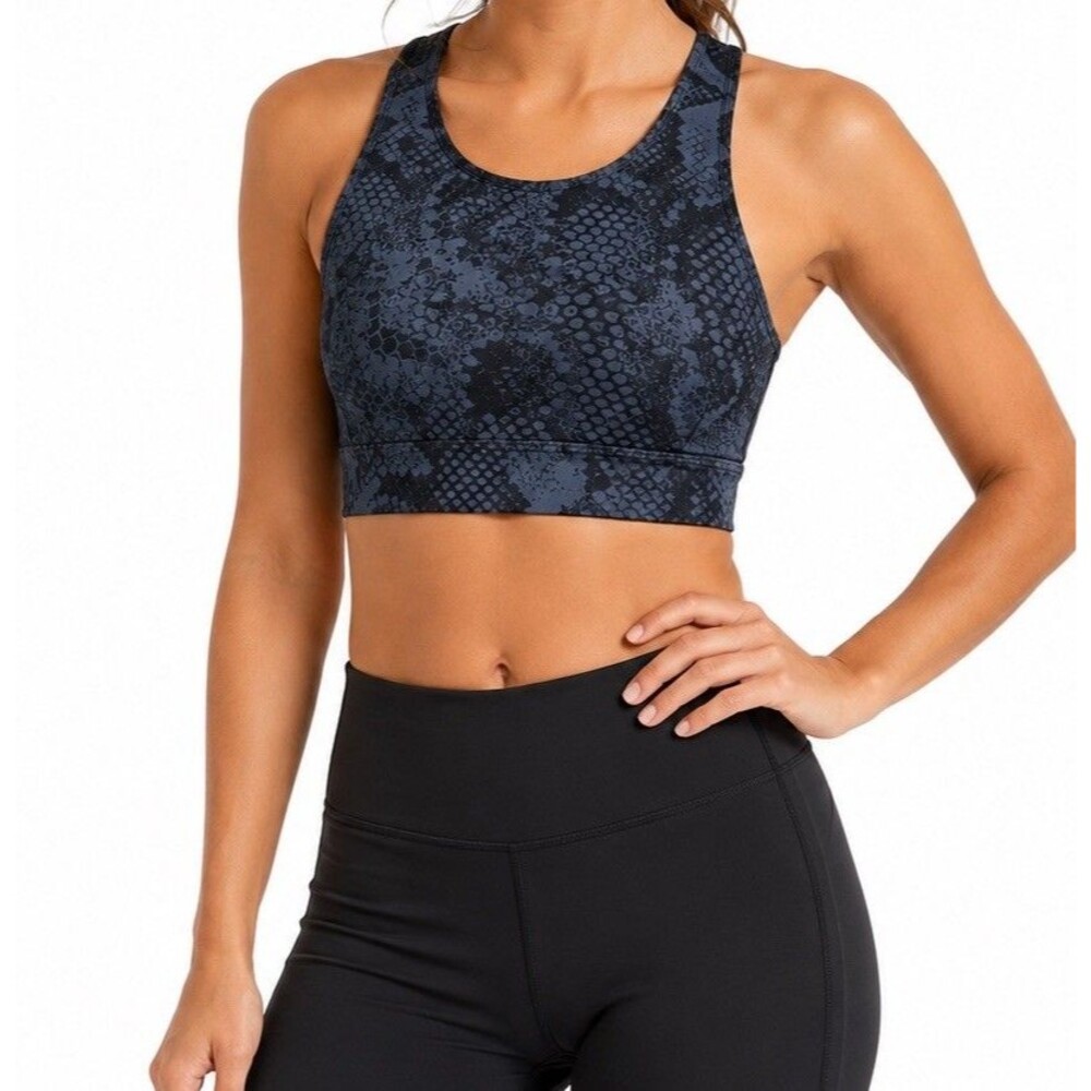 All Fenix Sports Bra XS Gray Black Snake Print Racerback Longline Medium Support